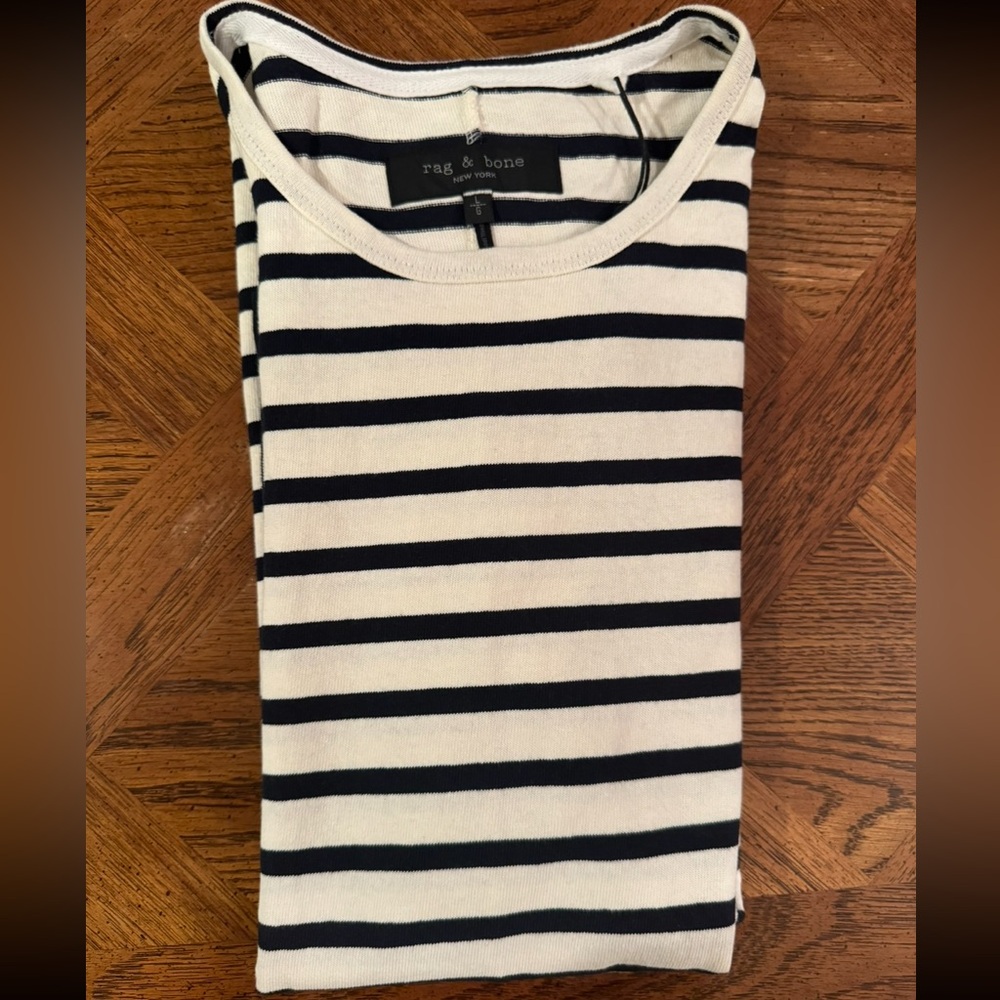 Rag & Bone tee shirt striped white & navy L